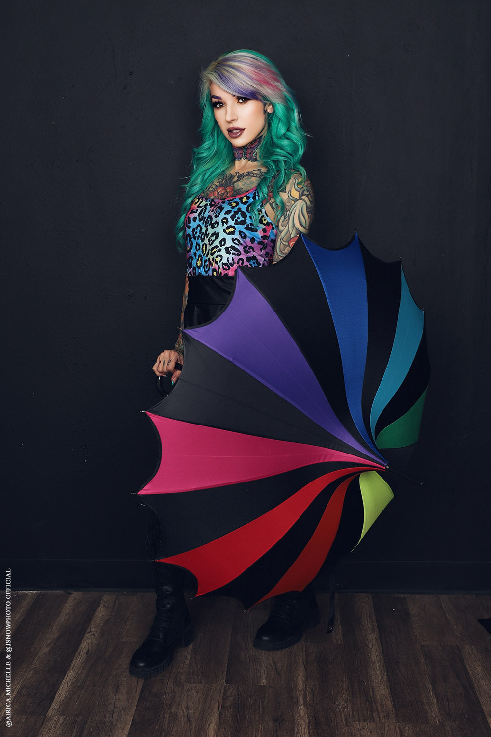 Batwing Pagoda Umbrella Goth Rainbow