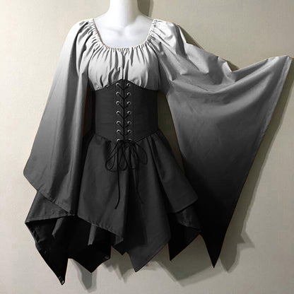 Fairy Trumpet Sleeve Gradient Handkerchief Dress