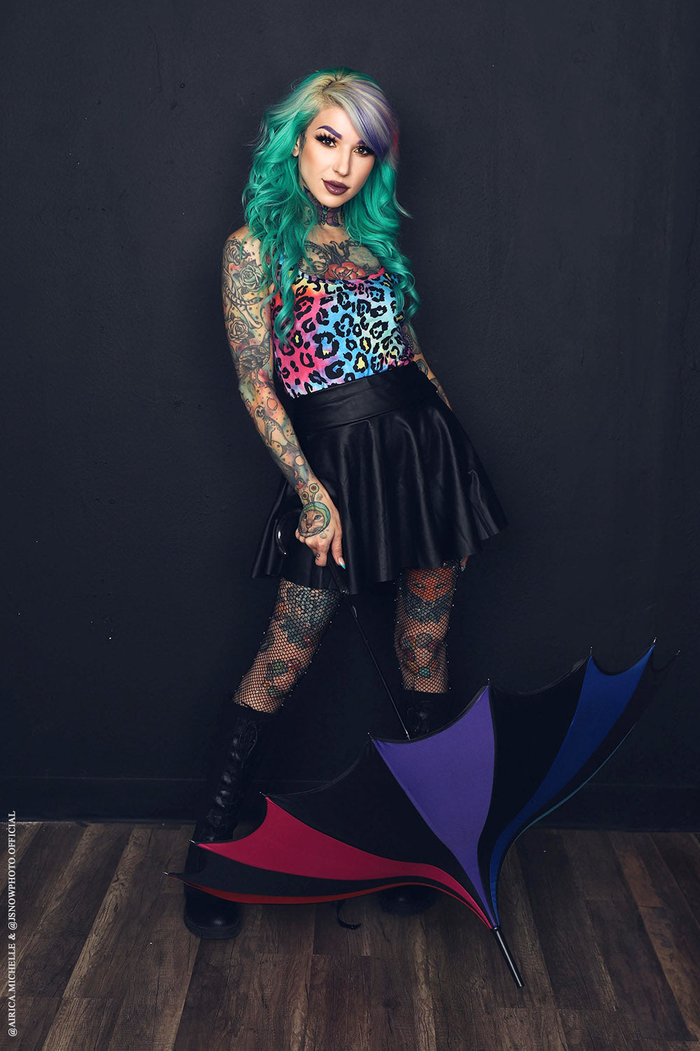 Batwing Pagoda Umbrella Goth Rainbow