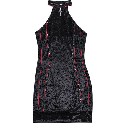 Gothic Sleeveless Halterneck Velvet Dress