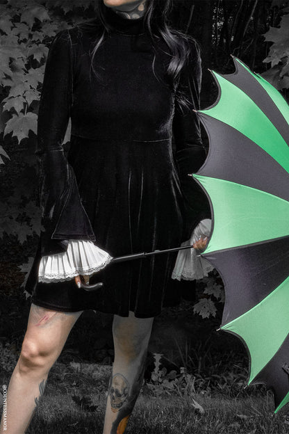 Batwing Pagoda Umbrella BLACK and GREEN STRIPED