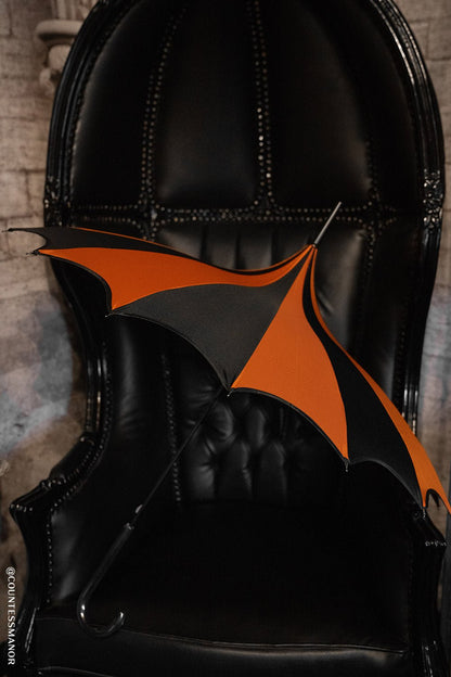 Halloween Batwing Pagoda Umbrella BLACK and ORANGE STRIPED
