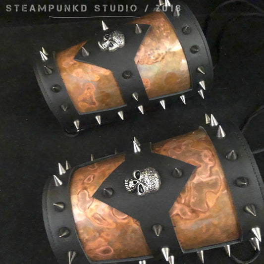 Arm Guards | Handmade | Skulls Spikes Leather Copper