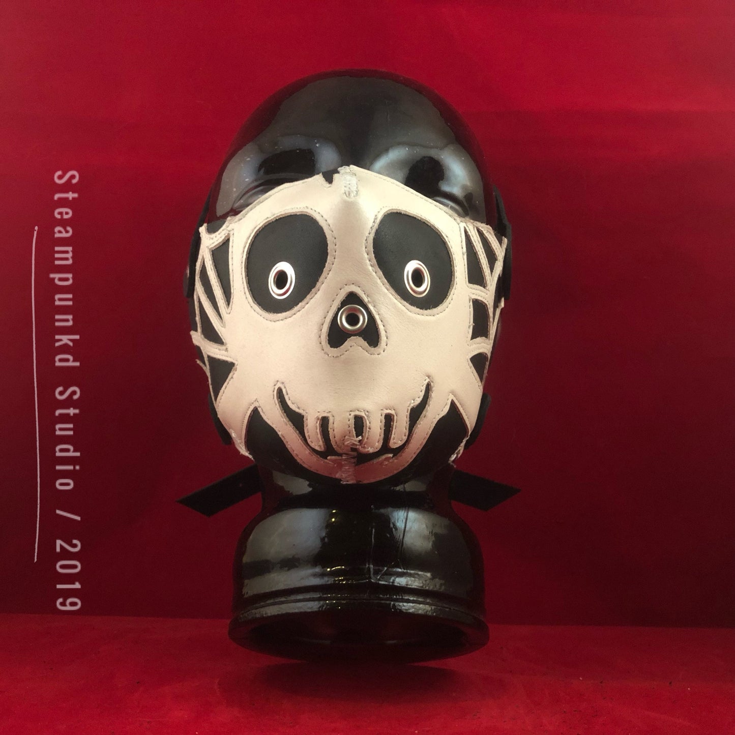 Handmade Black White Leather Skull and Spider Web Half Mask