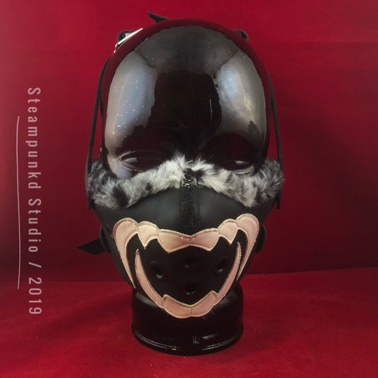 Black and White Leather Half Mask | Handmade Faux Fur Lined
