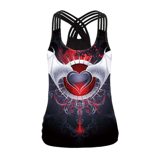 Bat Winged Heart Print Tank Tops | Sleeveless Blouses | Cute Dark Gothic Fashion