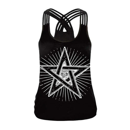 Star Pentagram Print Tank Tops | Sleeveless Blouses | Cute Dark Gothic Fashion