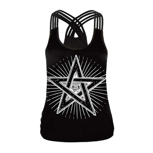 Star Pentagram Print Tank Tops | Sleeveless Blouses | Cute Dark Gothic Fashion