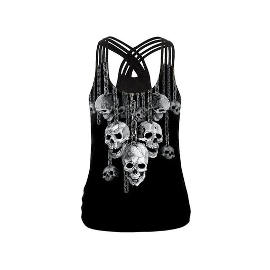 Skulls & Chains Print Tank Tops | Sleeveless Blouses | Cute Dark Gothic Fashion