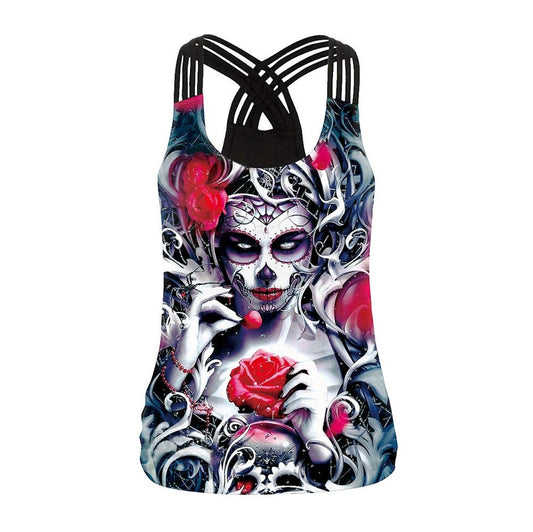 Day of the Dead Girl Print Tank Tops | Sleeveless Blouses | Cute Dark Gothic Fashion