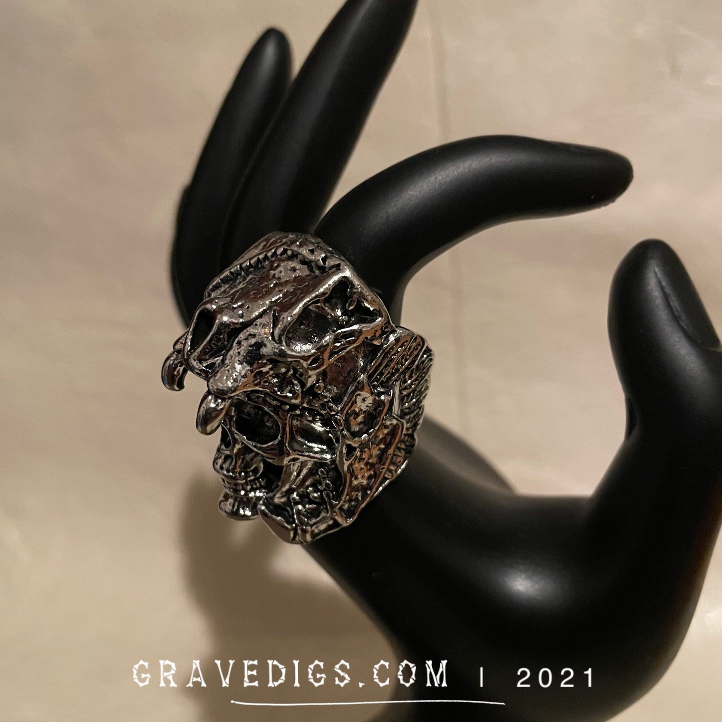 Tribal Beast Crown Skull Ring | Stainless Steel | Gothic Horror Fantasy Halloween