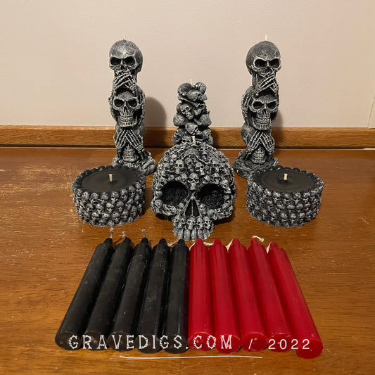 Mega Skull Candle Set Unscented Paraffin | Gothic Home Decor | Spooky Halloween Gift