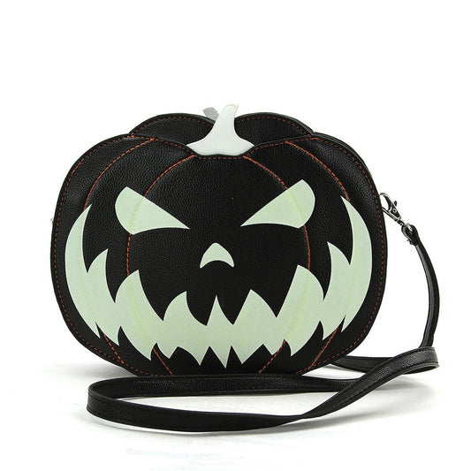 Sugar Skull Jack-o-Lantern Shoulder Crossbody Bag In Vinyl Glow In The Dark | Cute Dark Gothic