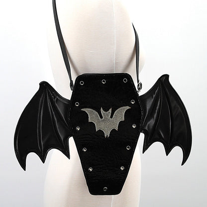 Bat Winged Coffin Backpack Shoulder Crossbody Bag In Vinyl | Cute Dark Gothic