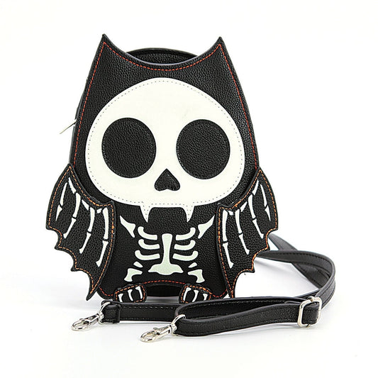 Sugar Skull Bat Shoulder Crossbody Bag In Vinyl Glow In The Dark | Cute Dark Gothic