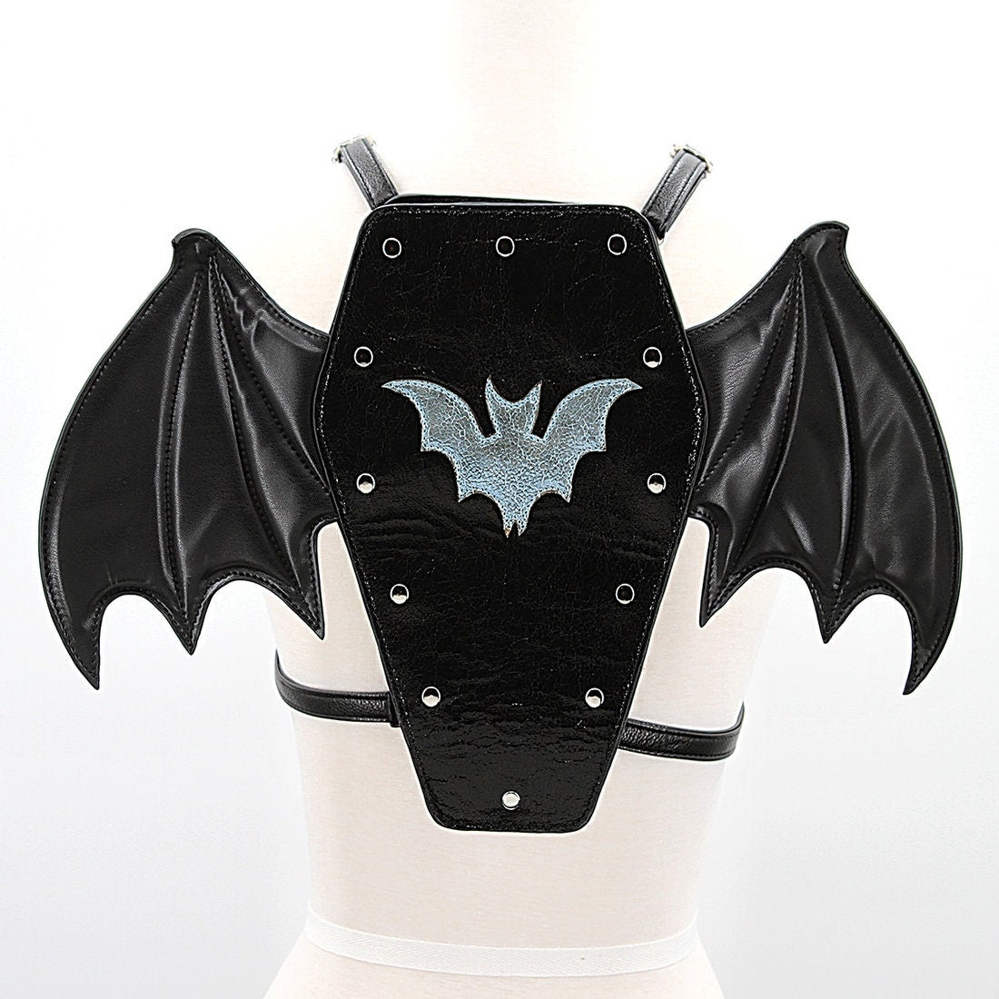 Bat Winged Coffin Backpack Shoulder Crossbody Bag In Vinyl | Cute Dark Gothic