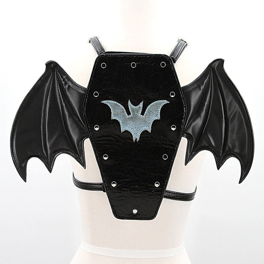 Bat Winged Coffin Backpack Shoulder Crossbody Bag In Vinyl | Cute Dark Gothic