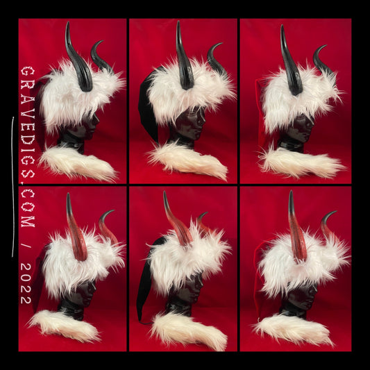 Krampus Hat | Black or Red / Dark Red Velvet and Plush Faux Fur Hats with Red or Black Horns