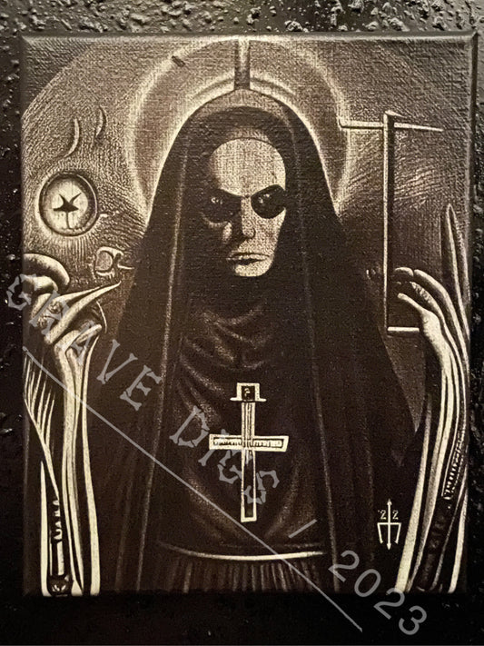 Evil Nun Original Glow In The Dark Canvas Wall Art | Handmade | Gothic Skull Home Decor