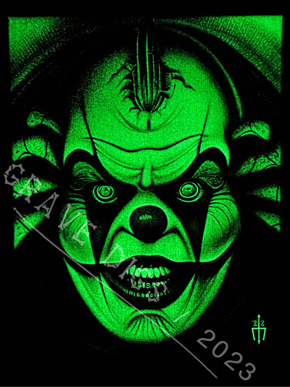 Evil Clown Original Glow In The Dark Canvas Wall Art | Handmade | Gothic Skull Home Decor