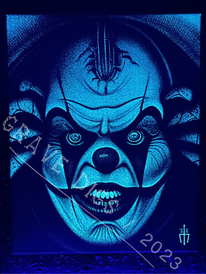 Evil Clown Original Glow In The Dark Canvas Wall Art | Handmade | Gothic Skull Home Decor