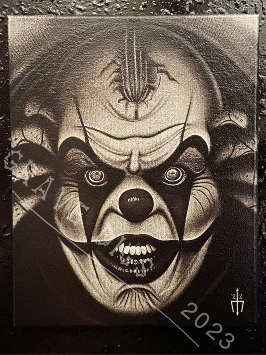 Evil Clown Original Glow In The Dark Canvas Wall Art | Handmade | Gothic Skull Home Decor