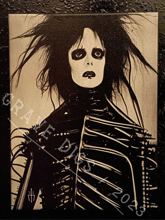 Edward Scissorhands Melancholy Original Glow In The Dark Canvas Wall Art | Handmade | Gothic Skull Home Decor