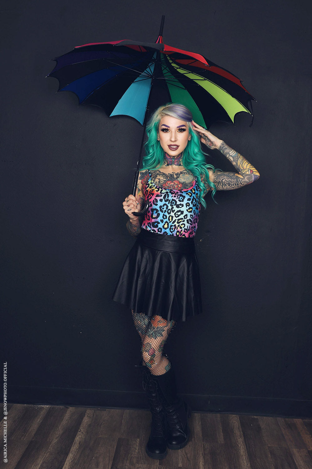 Batwing Pagoda Umbrella Goth Rainbow