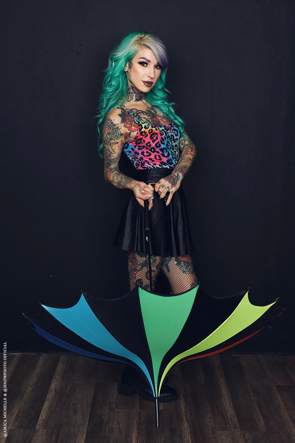 Batwing Pagoda Umbrella Goth Rainbow