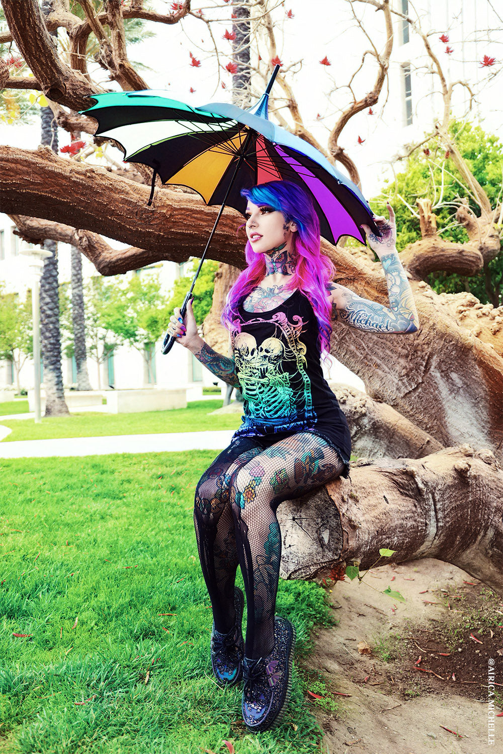 Batwing Pagoda Umbrella Goth Rainbow