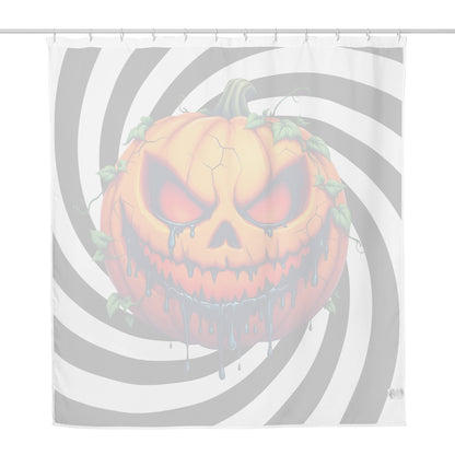 Evil Jack-o-lantern on Black and White Spiral Shower Curtain