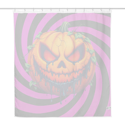 Evil Jack-o-lantern on Black and Pink Spiral Shower Curtain