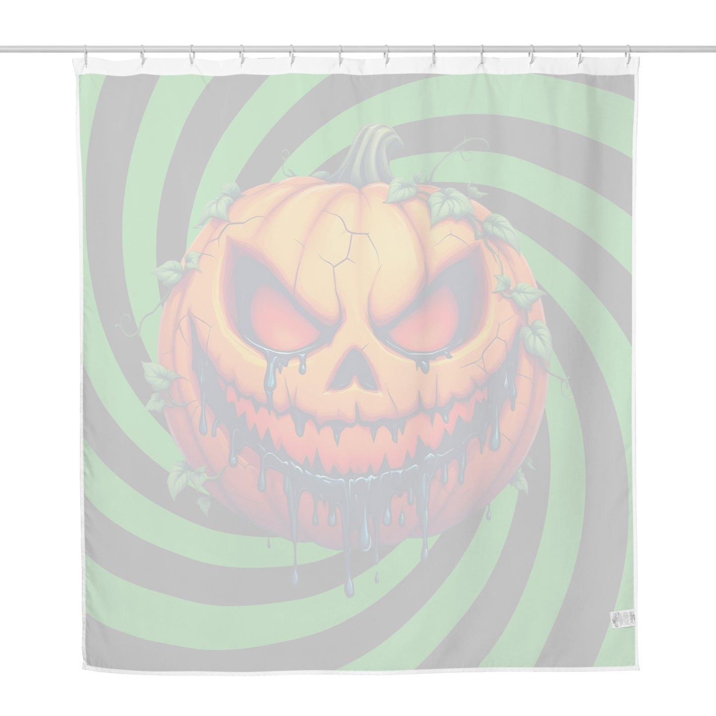 Evil Jack-o-lantern on Black and Green Spiral Shower Curtain