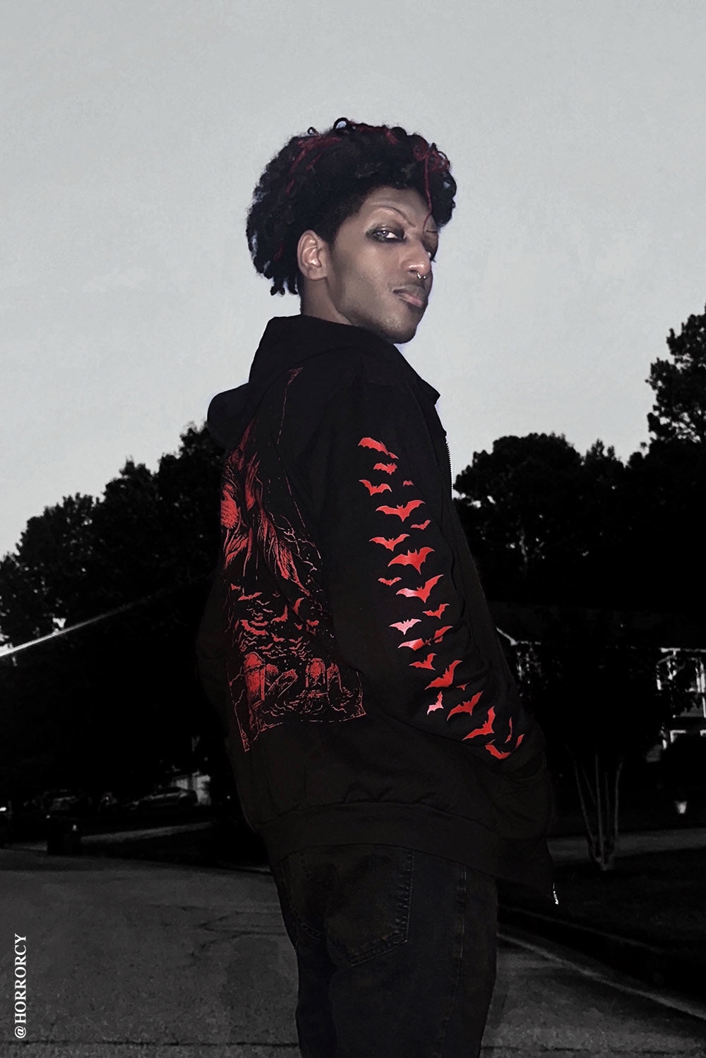 Nosferatu Hoodie w/ Red Bat Sleeves