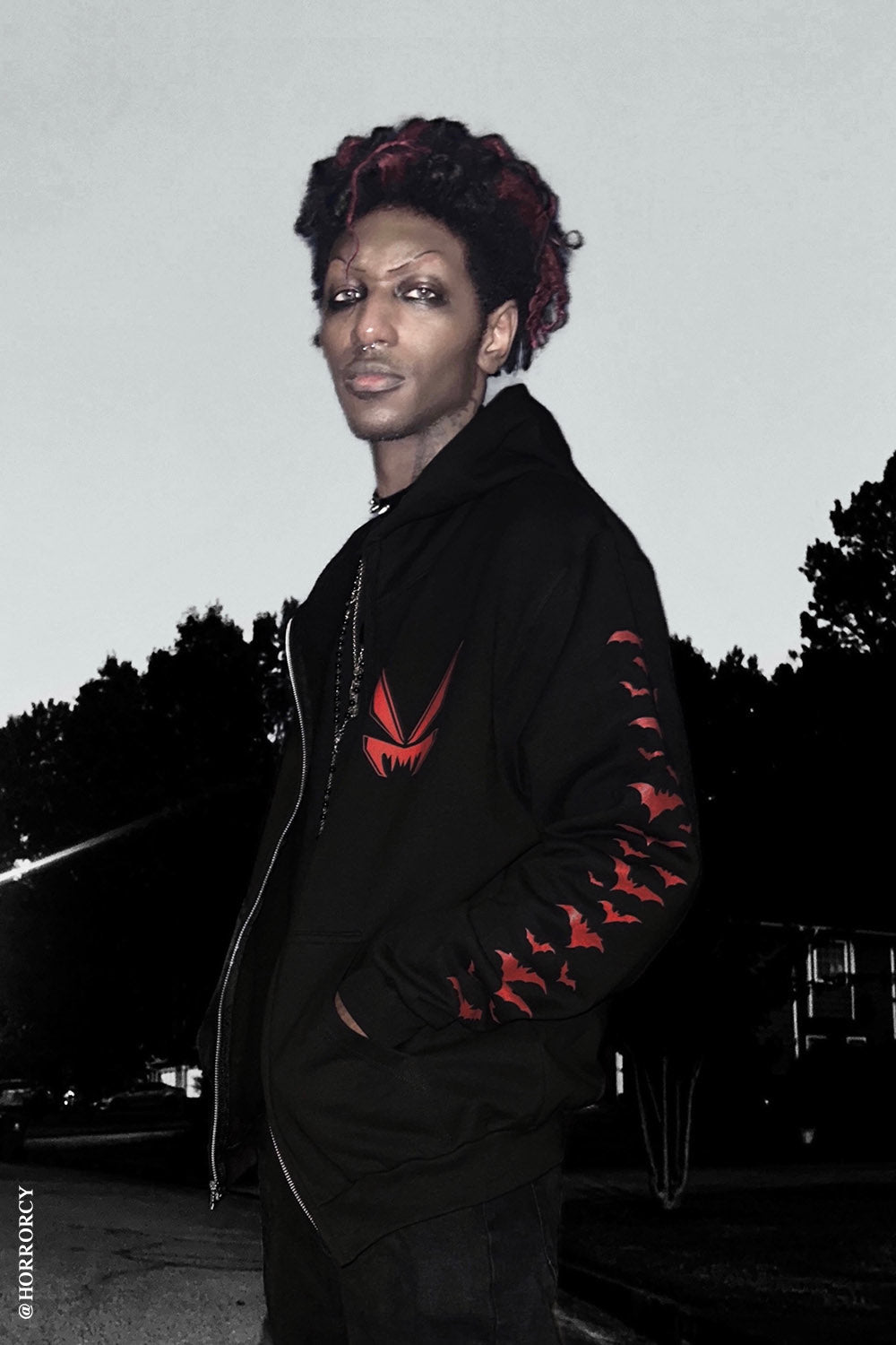Nosferatu Hoodie w/ Red Bat Sleeves